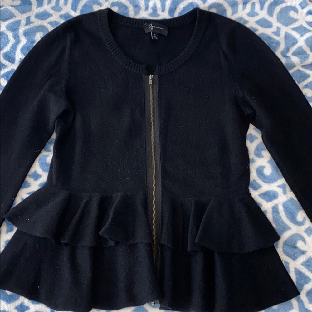 Aqua Cashmere Ruffled Waist Cashmere Cardigan